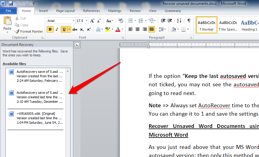 recover overwritten file word